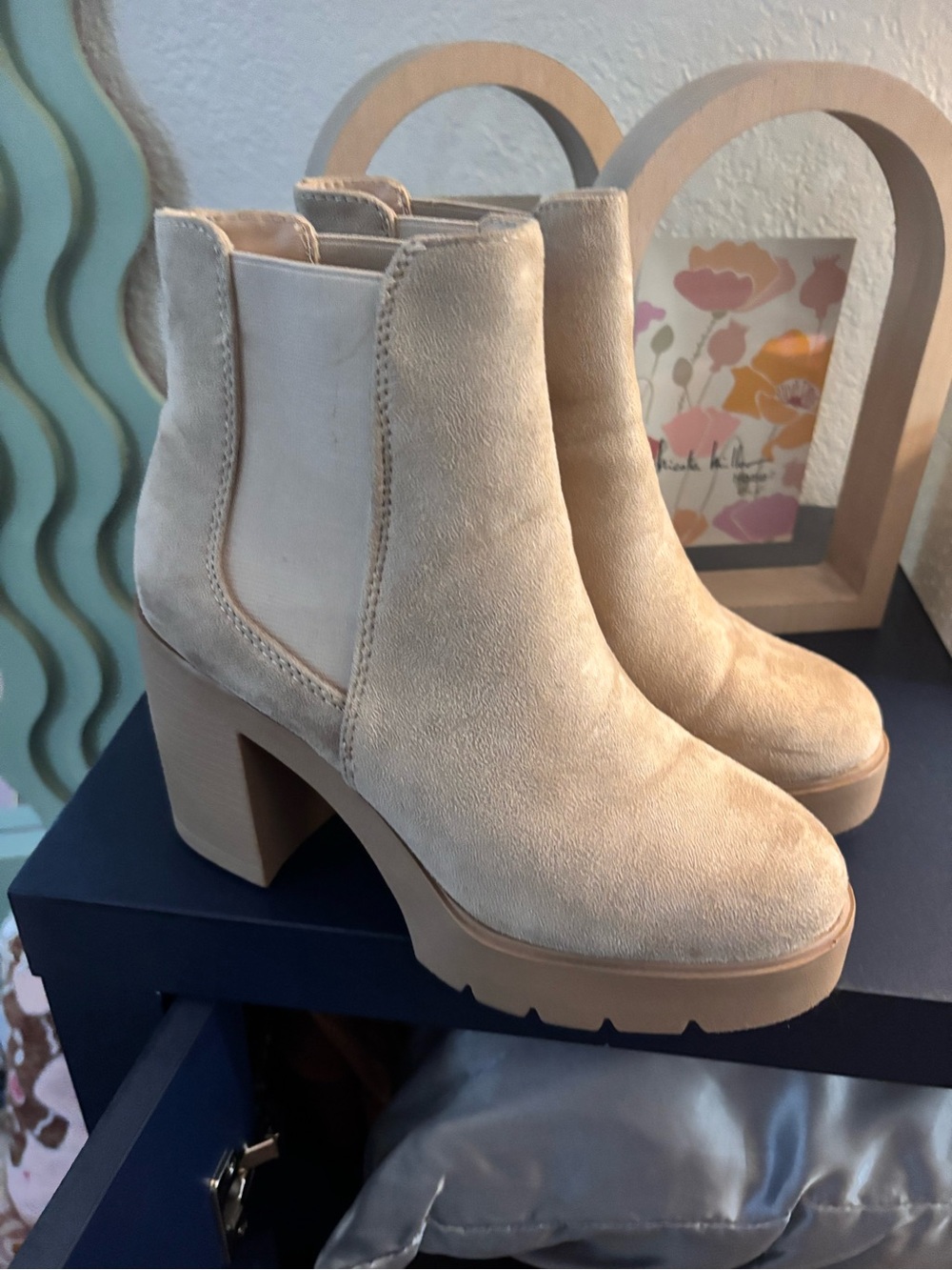 Pink Lily Taupe Suede Platform Ankle Boots